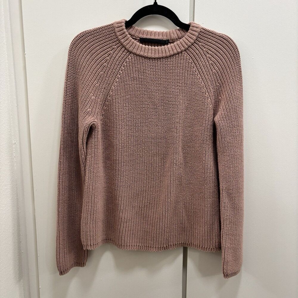Jenni Kayne Sz XS Rose Dusty Pink 100% Cotton Fisherman Crewneck Sweater